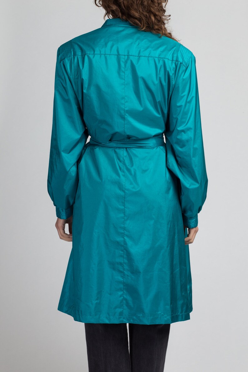 80s Shiny Belted Teal Trench Coat Extra Large Vintage Etsy