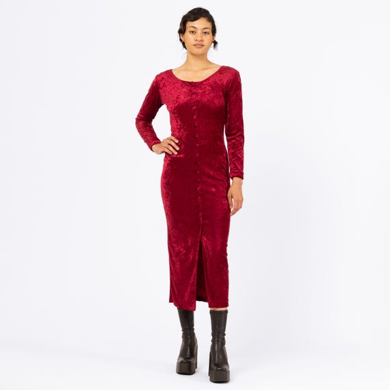 knee length dresses for ladies Women's Style Essence Long Sleeve Midi Dress in Burgundy Red main image 0
