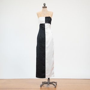 jessica mcclintock black and white dress Vintage 80's Gunne Sax Satin Strapless Prom Gown Jessica McClintock? Dress Black White