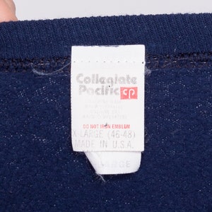 Large 80s Penn State University Sweatshirt Vintage Navy Blue Color Block Striped Collegiate Pullover image 7