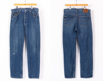 Vintage Levi's 501 Made In USA Jeans 34" Waist | 90s Unisex Denim Straight Leg High Waist Boyfriend Jeans