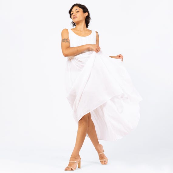 Vintage 90s White Gauzy Cotton Maxi Dress Small Boho Sheer