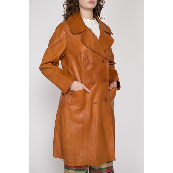 Large 70s Caramel Brown Long Leather Jacket | Vin… - image 4
