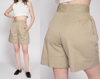 Sm-Med 80er Jahre Khaki Plissee Shorts 27" | Vintage hoch taillierte Curvy Fit Mom Shorts