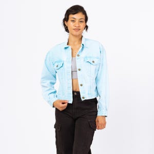 Vintage 90s Bright Blue Jean Jacket - Medium | Acid Wash Denim Cropped Trucker Jacket