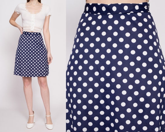 60s 70s Navy Blue Polka Dot Mini Skirt Extra Small 25 Vintage A Line High Waist Retro Skirt Etsy Canada