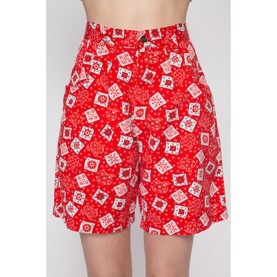 XS 90s Red Bandana Print Shorts, 24.5" | Vintage … - image 3