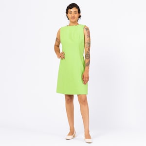 Vintage 60s Mod Lime Green Mini Dress - Medium | Retro Bright Green A Line Sleeveless Shift Dress