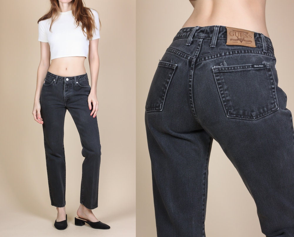 90s Black Guess Jeans Small Vintage High Waist Denim | Etsy