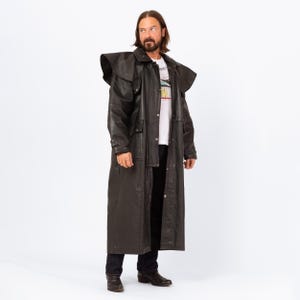 Vintage 90s Australian Stockman Black Leather Trench Coat - Large