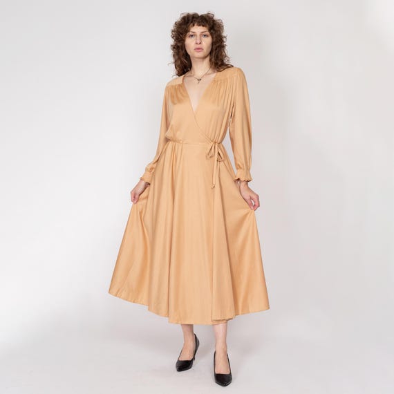 Buy 70s Camel Maxi Wrap Lounge Dress - Large | Retro Vintage Long Sleeve  Boho Hostess Gown Online in India - Etsy