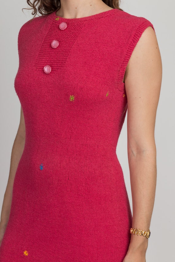 Medium 50s 60s Pink Knit Mini Dress | Vintage Col… - image 6