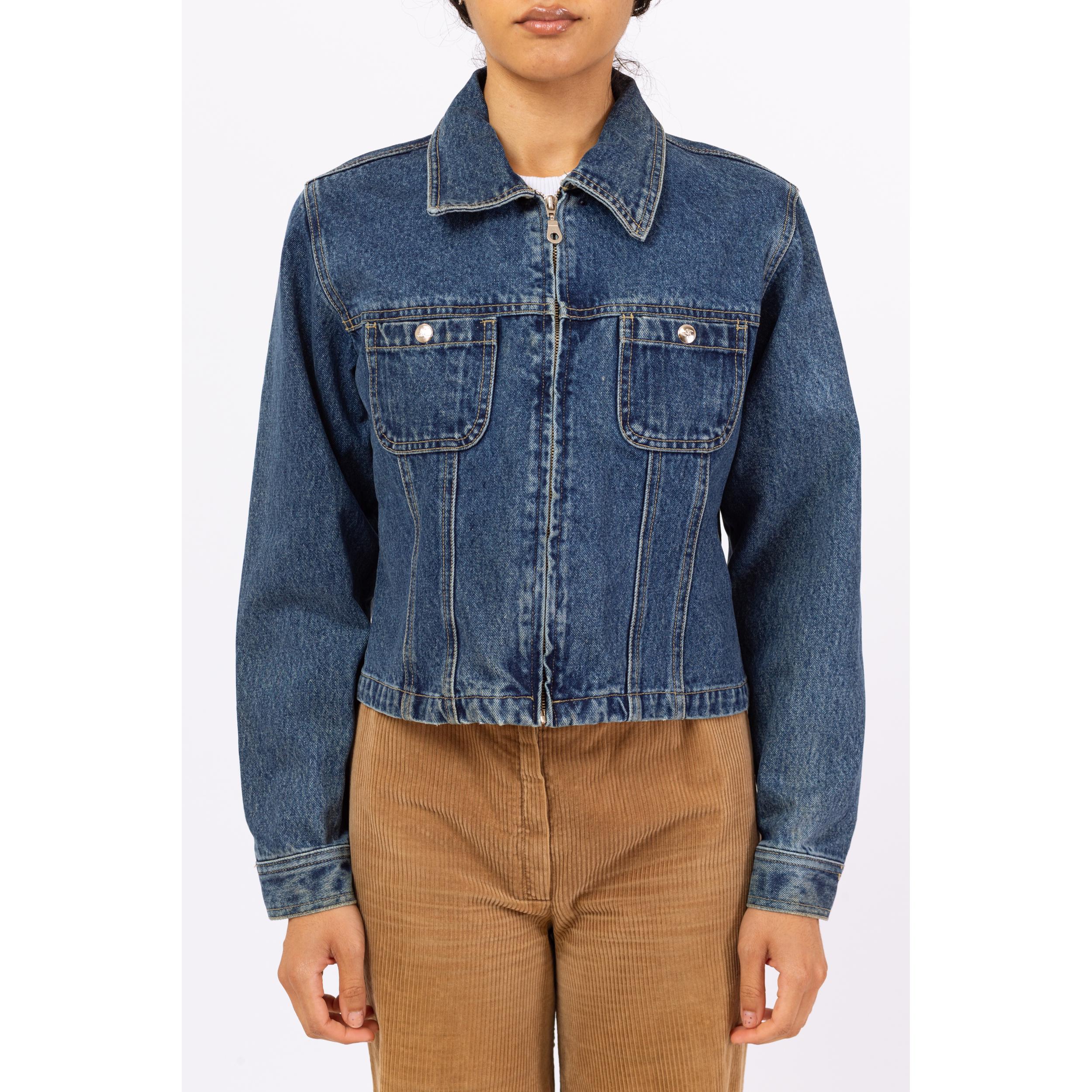 Vintage 90s Zip up Denim Jacket - Small | Grunge Blue Jean