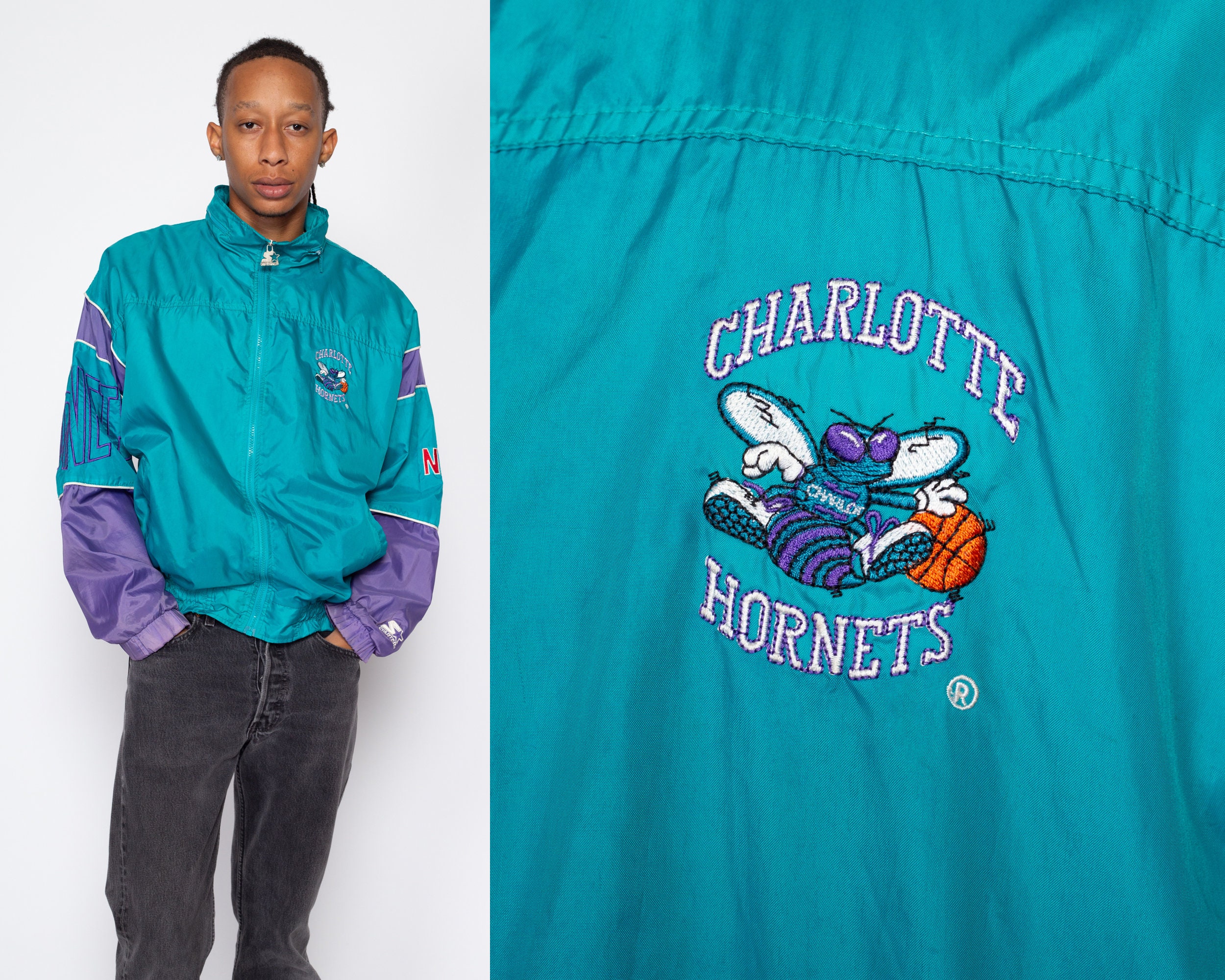 Vintage Starter Full Zip Jacket Big Logo Charlotte Hornets New J Cole 90s