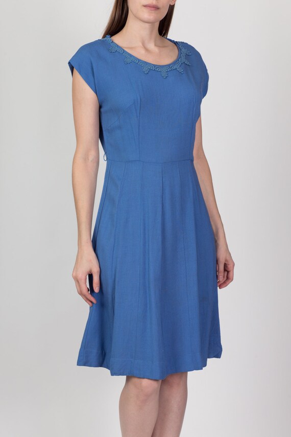 Medium 40s 50s Kerrybrooke Cornflower Blue Midi D… - image 3