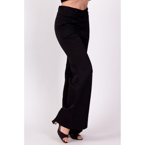 70s Black High Waisted Flared Pants Petite Small, 26 Vintage Minimalist Retro Flares Hippie Trousers image 3