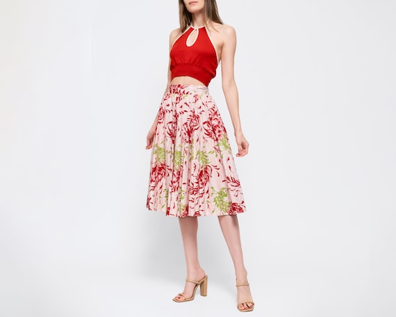 XS 50s 60s Windy Floral Print Circle Skirt 24 Vintage Red Pink Green Boho Midi Flower Print Skirt Etsy UK