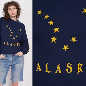 90s Alaska Constellation Sweatshirt Men's Medium, Women's Large Vintage Navy Blue Big Dipper State Flag Graphic Tourist Crewneck image 1