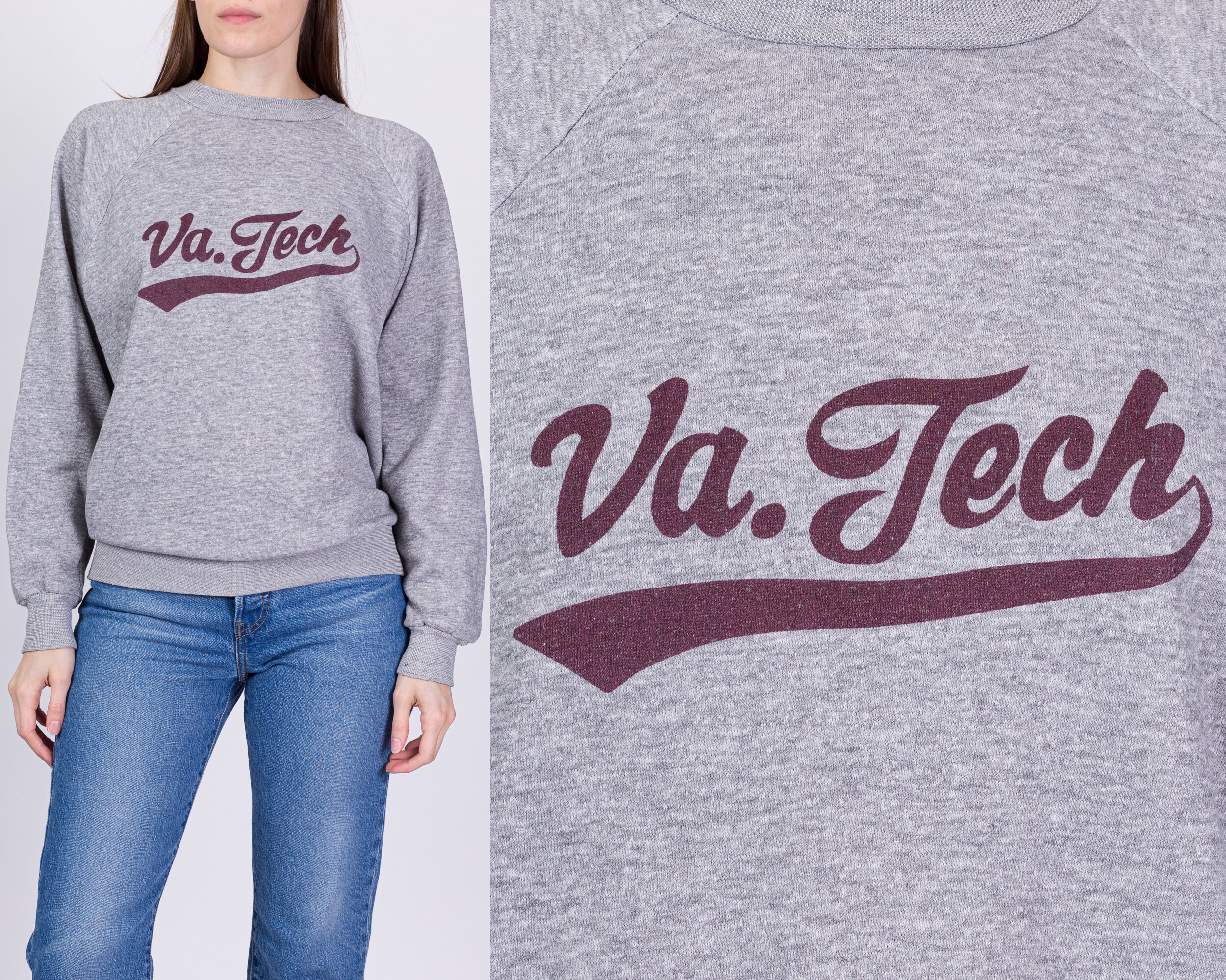 Buy 80s Virginia Tech Raglan Sleeve Sweatshirt Men's Medium Online