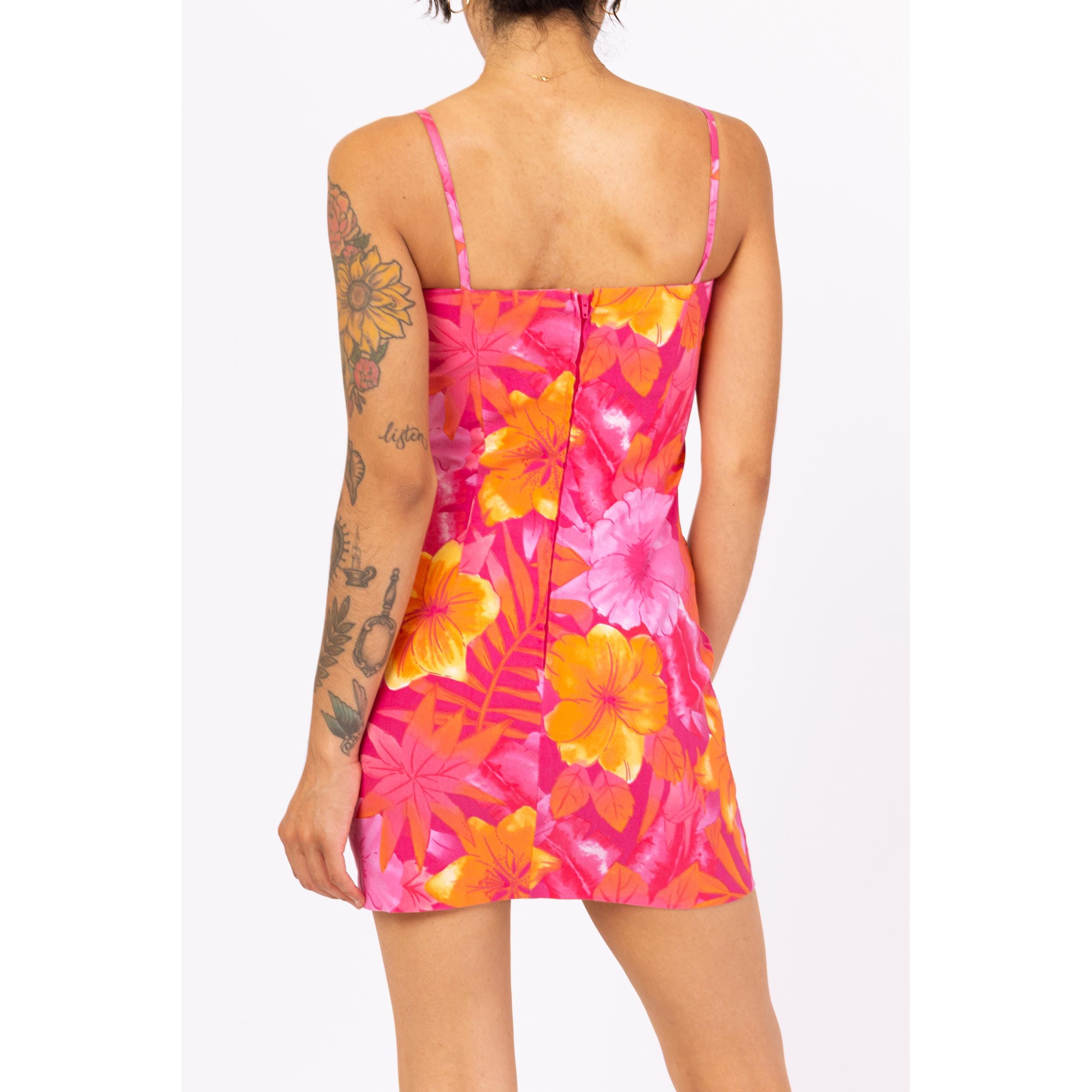 orange and pink floral mini dress Rhythm Bora Bora Dress - Pink & Orange Dress - Floral Mini Dress