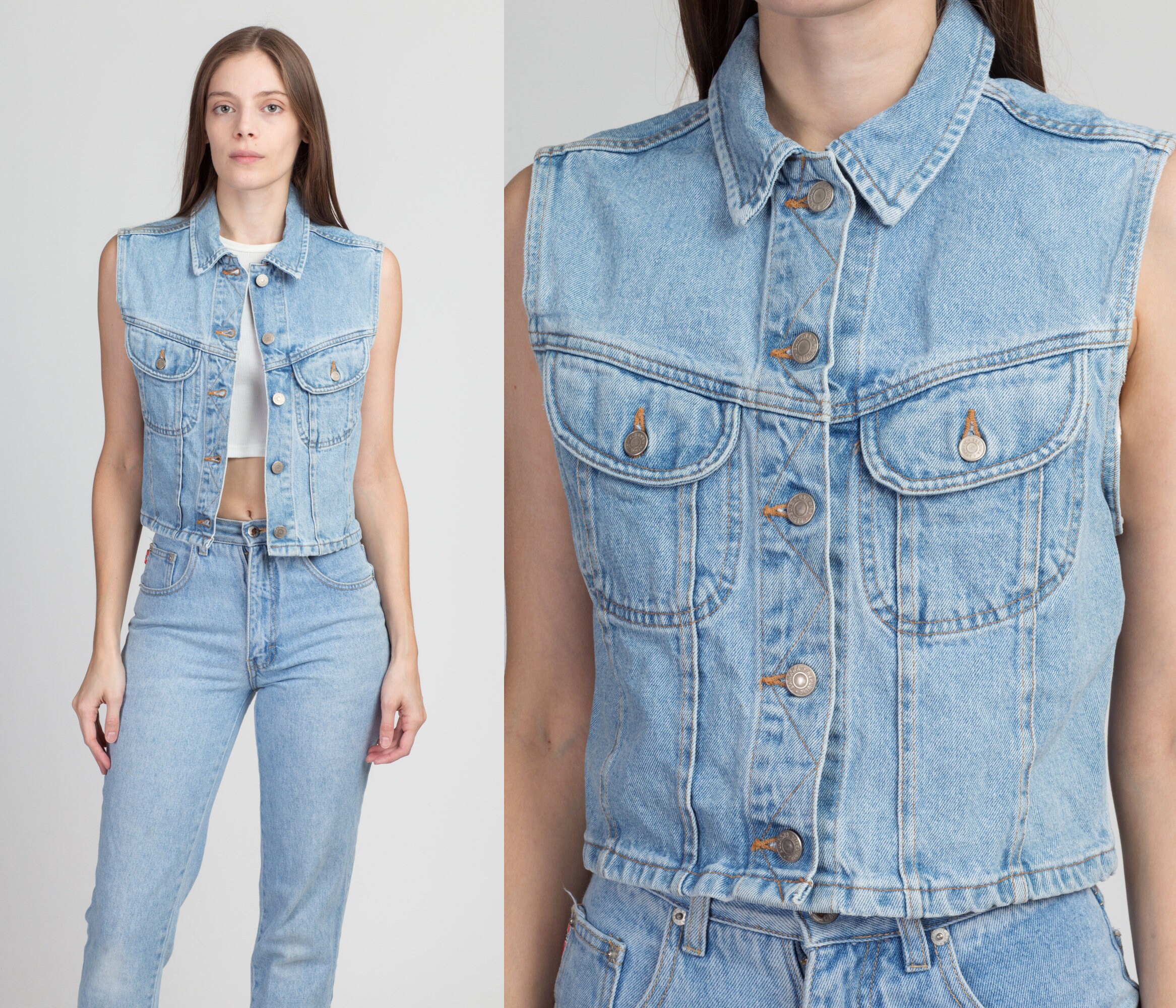 90s Denim Button up Crop Top Medium 