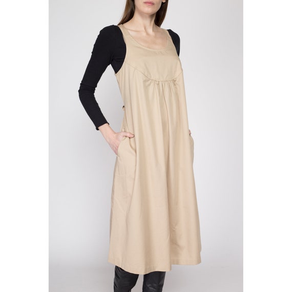 Medium 70s Khaki Midi Pinafore Tent Dress | Vinta… - image 3