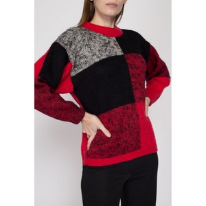 Kleine jaren '80 rode en zwarte kleurbloktrui Vintage wolmix gebreide trui afbeelding 3
