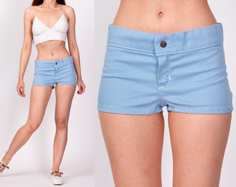 70s Baby Blue Tennis Booty Shorts Unisex XS | Vintage Low Rise Preppy Sportswear Hot Pants