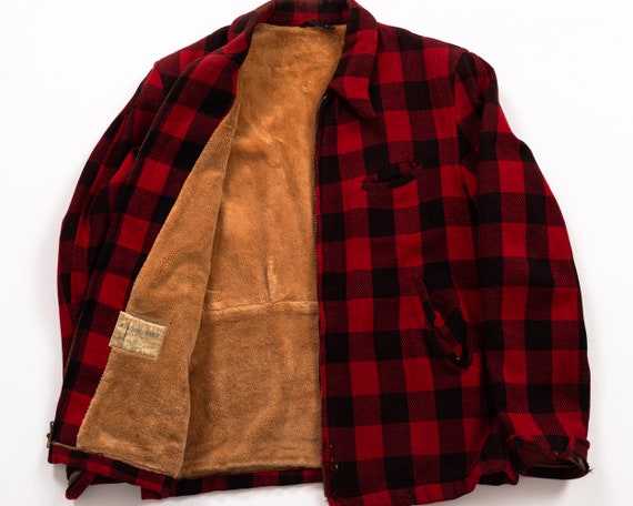 60s 70s Buffalo Plaid Distressed Wool Jacket Men'… - image 2