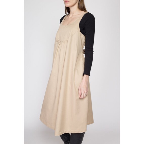 Medium 70s Khaki Midi Pinafore Tent Dress | Vinta… - image 4