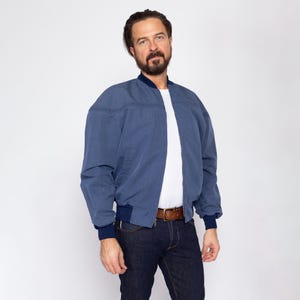 80er Jahre Schieferblau Kurze Bomberjacke - L | Vintage Reißverschluss Leichte Windjacke