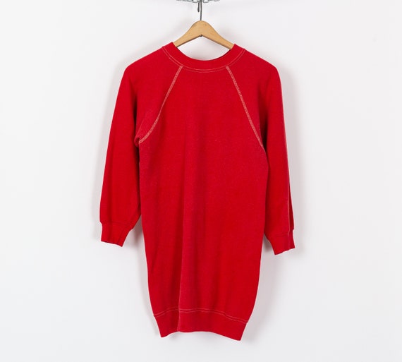 Small 80s The Sierras Red Sweatshirt Dress | Vint… - image 2