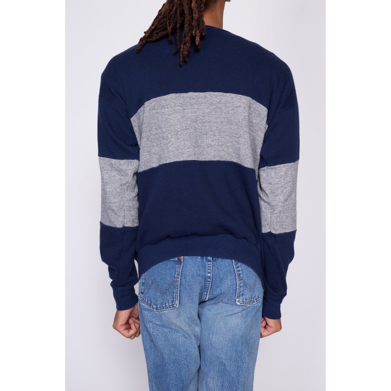Large 80s Penn State University Sweatshirt Vintage Navy Blue Color Block Striped Collegiate Pullover image 6