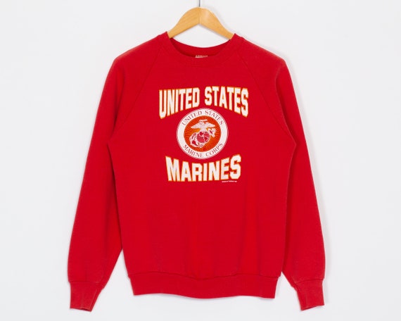Medium 80s US Marine Corps Raglan Sweatshirt Vintage USMC Red Military Graphic Crewneck Pullover
