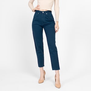 XS 90s Jordache Dark Teal High Waisted Jeans 25.5&quot; | Vintage Denim Tapered Leg Mom Jeans