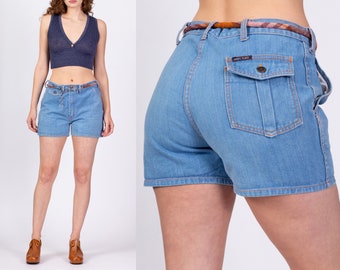 70s Denim Cargo Shorts 32" Waist | Vintage Light Wash High Waisted Jean Shorts