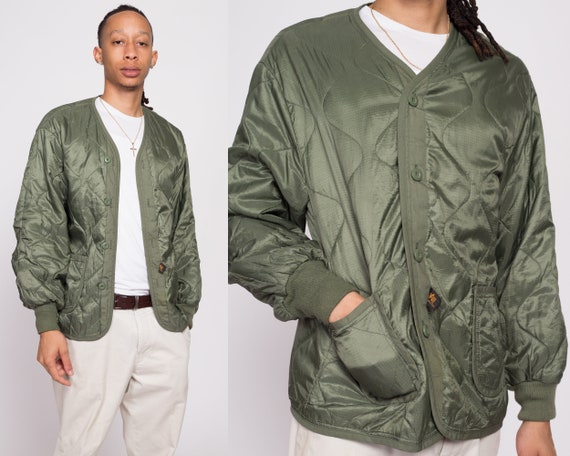 Military Liner Large Alpha Quilted - Windbreaker Lightweight Vintage Green Army Olive Industries Jacket 90s Etsy Men\'s