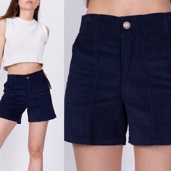 90s Navy Blue Corduroy Shorts, Deadstock Petite XS | Vintage New Old Stock Mid High Rise Retro Shorts