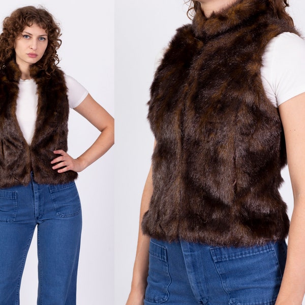 Small Y2K Does 60s Style Faux Mink Fur Vest | Vintage Sans Souci Sleeveless Cropped Jacket