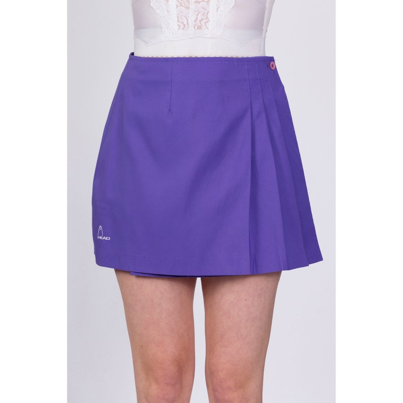 Vintage Purple Tennis Mini Skirt Medium, 28 80s 90s Head Sportswear High Waisted Preppy Wrap Skirt image 2