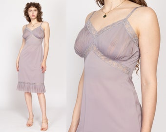 Small 60s Vanity Fair Dusty Lilac Nightie | Vintage Accordion Pleated Sheer Midi Negligee Slip Dress