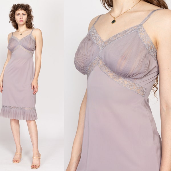 Small 60s Vanity Fair Dusty Lilac Nightie | Vintage Accordion Pleated Sheer Midi Negligee Slip Dress