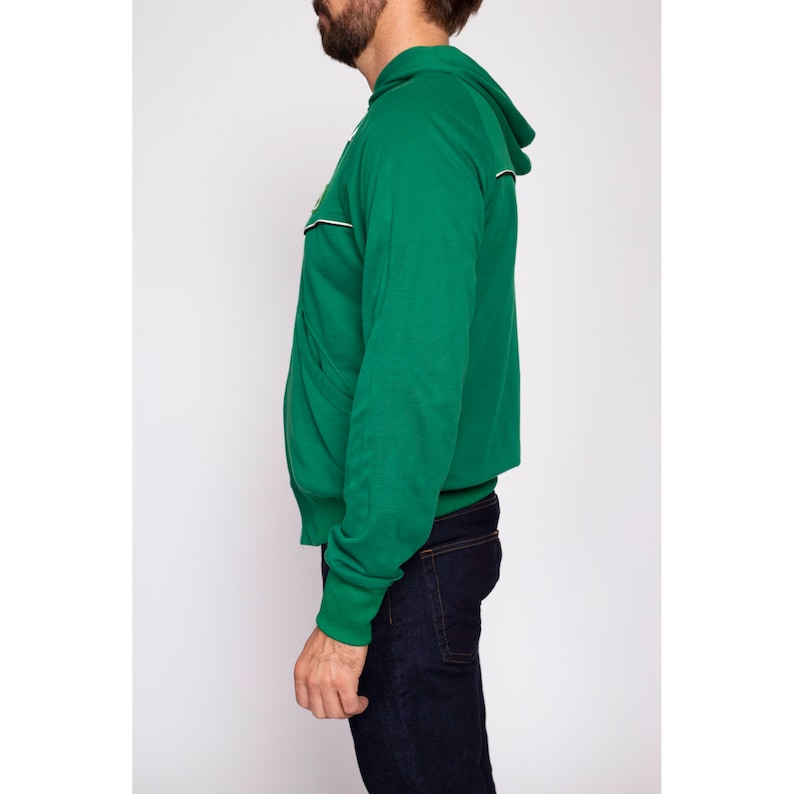 70s 80s Kelly Green Hoodie Men's Medium Vintage Swingster Zip Up Hooded Sweatshirt Track Jacket image 3