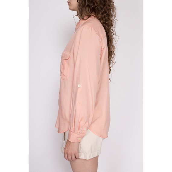 Large 80s Peach Silk Blend Cuffed Sleeve Blouse |… - image 5