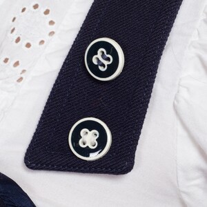 70-tals Courrèges marinblå minitröjklänning - medium | Vintage designerklänning i ull, marin stil, pinafore-mönster bild 7