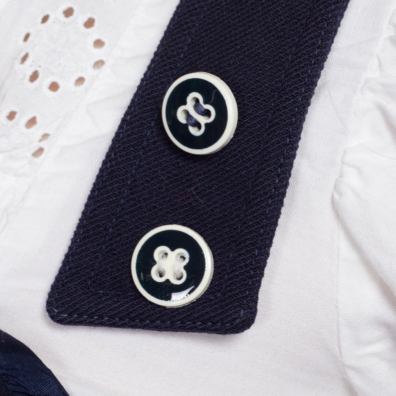 70-tals Courrèges marinblå minitröjklänning - medium | Vintage designerklänning i ull, marin stil, pinafore-mönster bild 7
