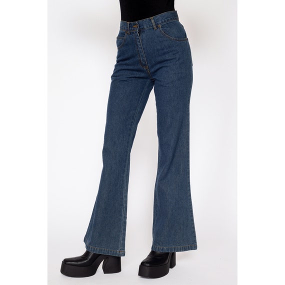 Petite XS 90s Dark Wash Denim Flared Jeans 25" | … - image 4