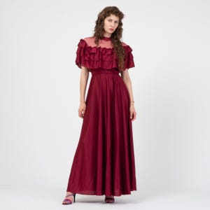 lace ruffle sleeve maxi dress in wine Kranda Fall Spring Dresses for Women 2025 Women Faux Wrap V Neck Casual Vintage Floral Lace Long Sleeve Christmas Wedding Guest Bridesmaid Maxi Dress Wine Red S at Amazon Women's Clothing store