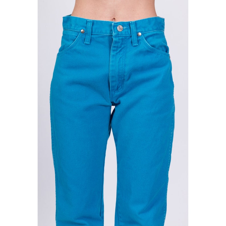 Vintage Wrangler Bright Blue High Waisted Jeans Small, 26 80s 90s Denim Straight Leg Mom Jeans image 6