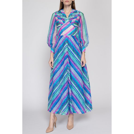 Small 60s 70s Psychedelic Striped Maxi Dress Peti… - image 2